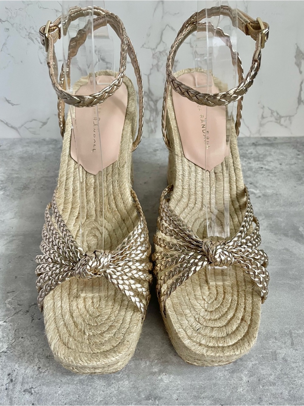 Loeffler Randall Pamela Mignon Knotted Metallic Leather Wedge Sandals 9.5 NIB - Picture 12 of 16